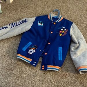 Disney Royal Blue varsity Jacket with Orange Snap Accents